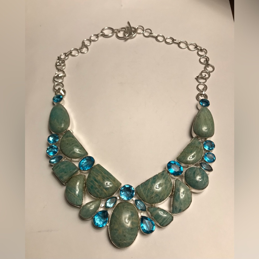 Amazonite Blue Topaz Stamped 925 Sterling Silver Necklace